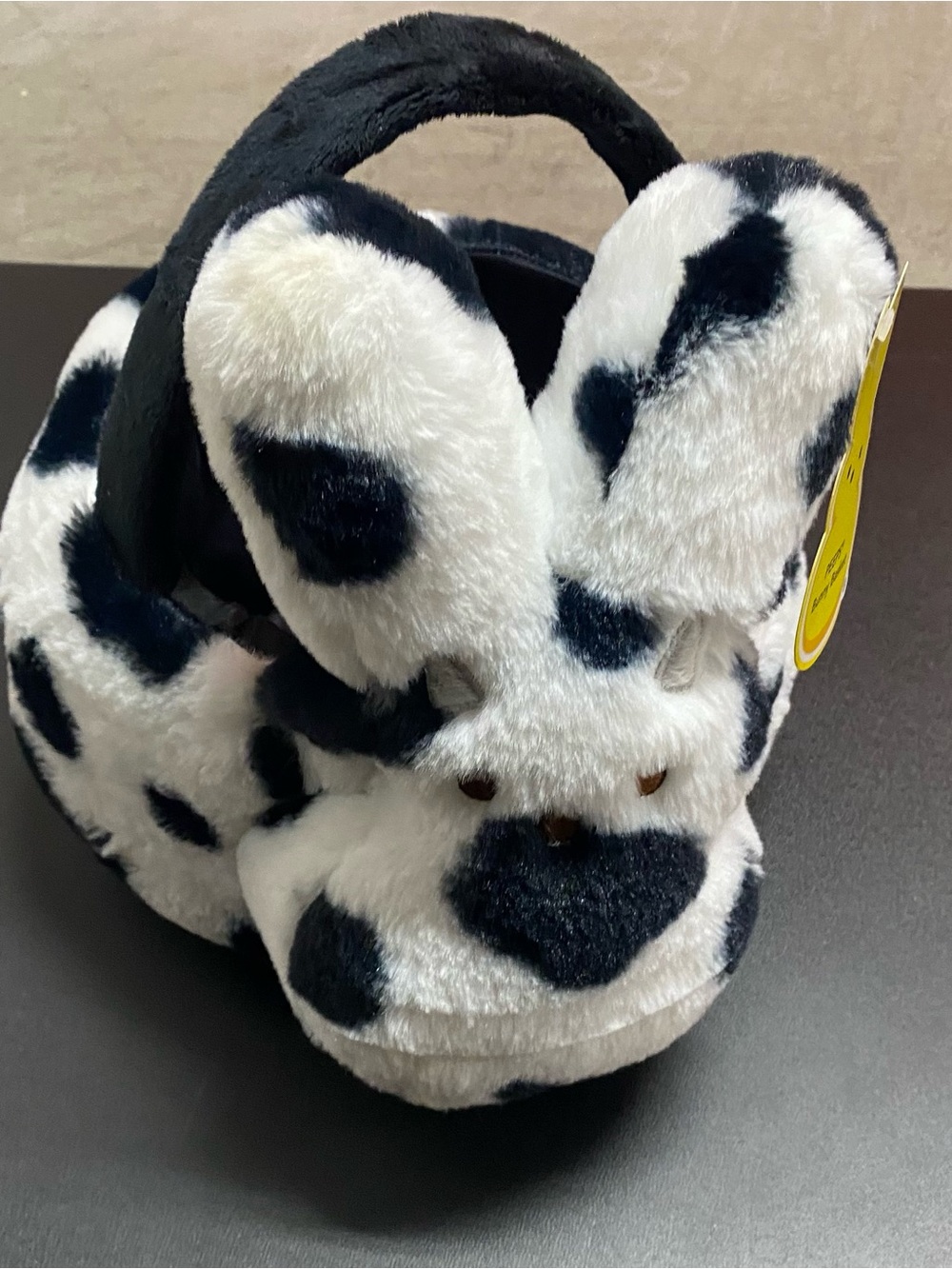 Plush Bunny Ear Handbag in Black‎ & White Cow Spot Peeps - Picture 2 of 5